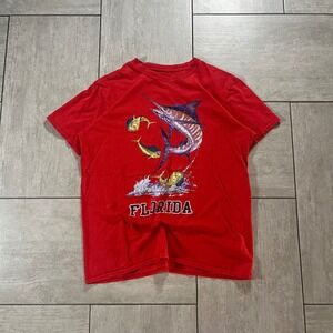 Florida Marlin Graphic T Shirt Red Short Sleeve Fishing Tee Mens 20.5x26